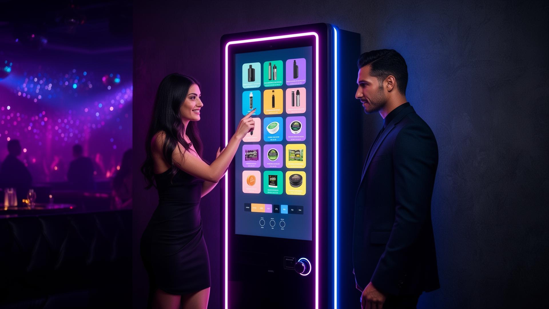 Modern touchscreen vending machine in nightclub
